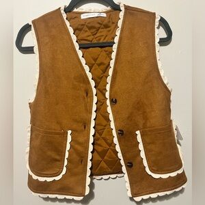 NWT Altar'd State Cognac Vest with Cream Trim